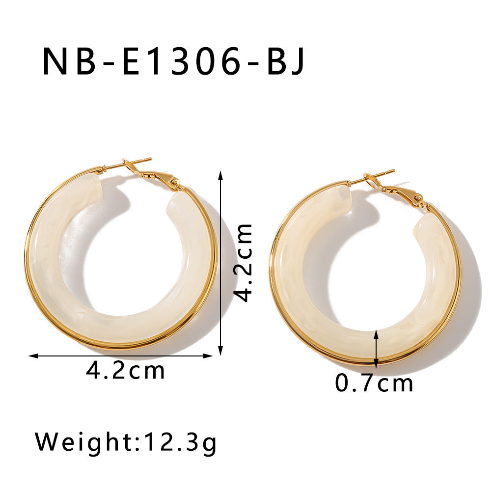 Wholesale Stainless Steel Electroplated 18k Gold Hollow Circle Resin High-end Niche Earrings